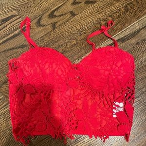 Red cropped lace top